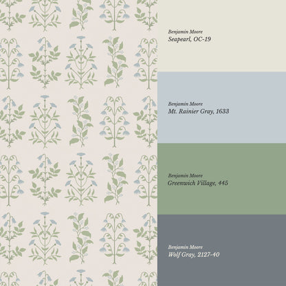 June Blue Green Floral Garden Wallpaper