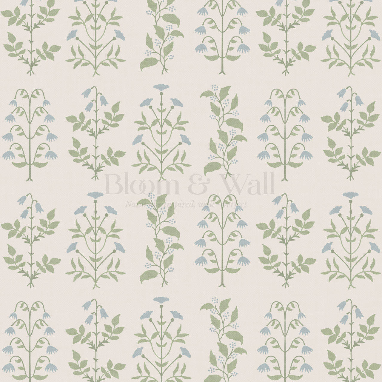 June Blue Green Floral Garden Wallpaper