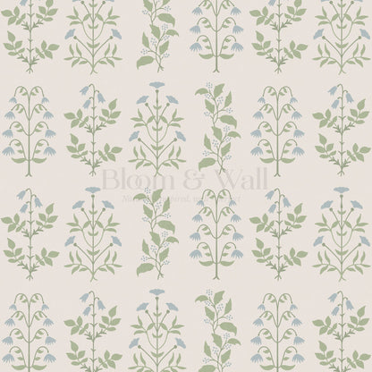 June Blue Green Floral Garden Wallpaper