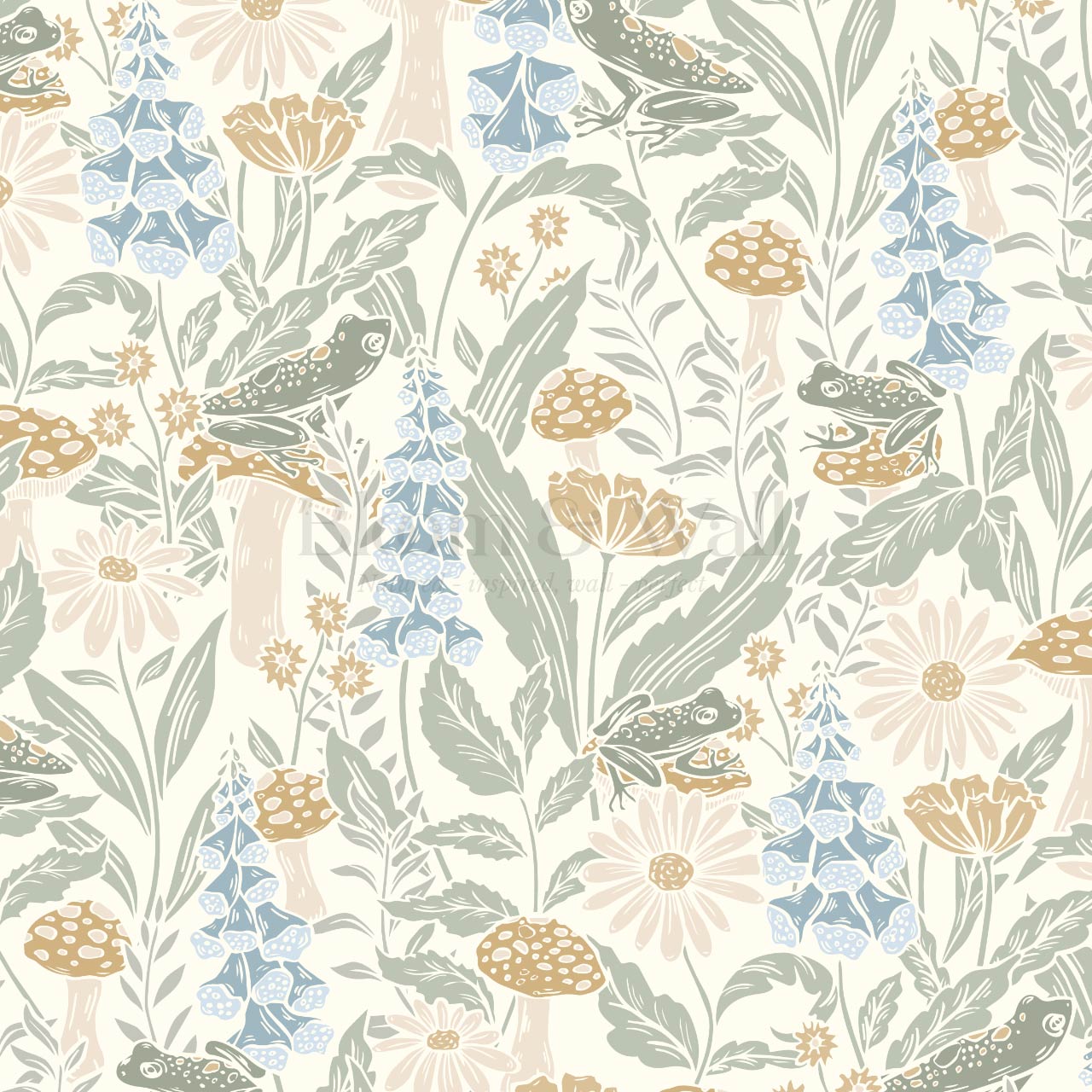 Juni The Mushroom Garden's Little Frogs Sage Sky Wallpaper