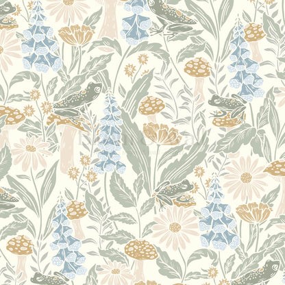 Juni The Mushroom Garden's Little Frogs Sage Sky Wallpaper