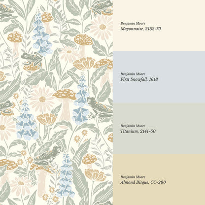 Juni The Mushroom Garden's Little Frogs Sage Sky Wallpaper
