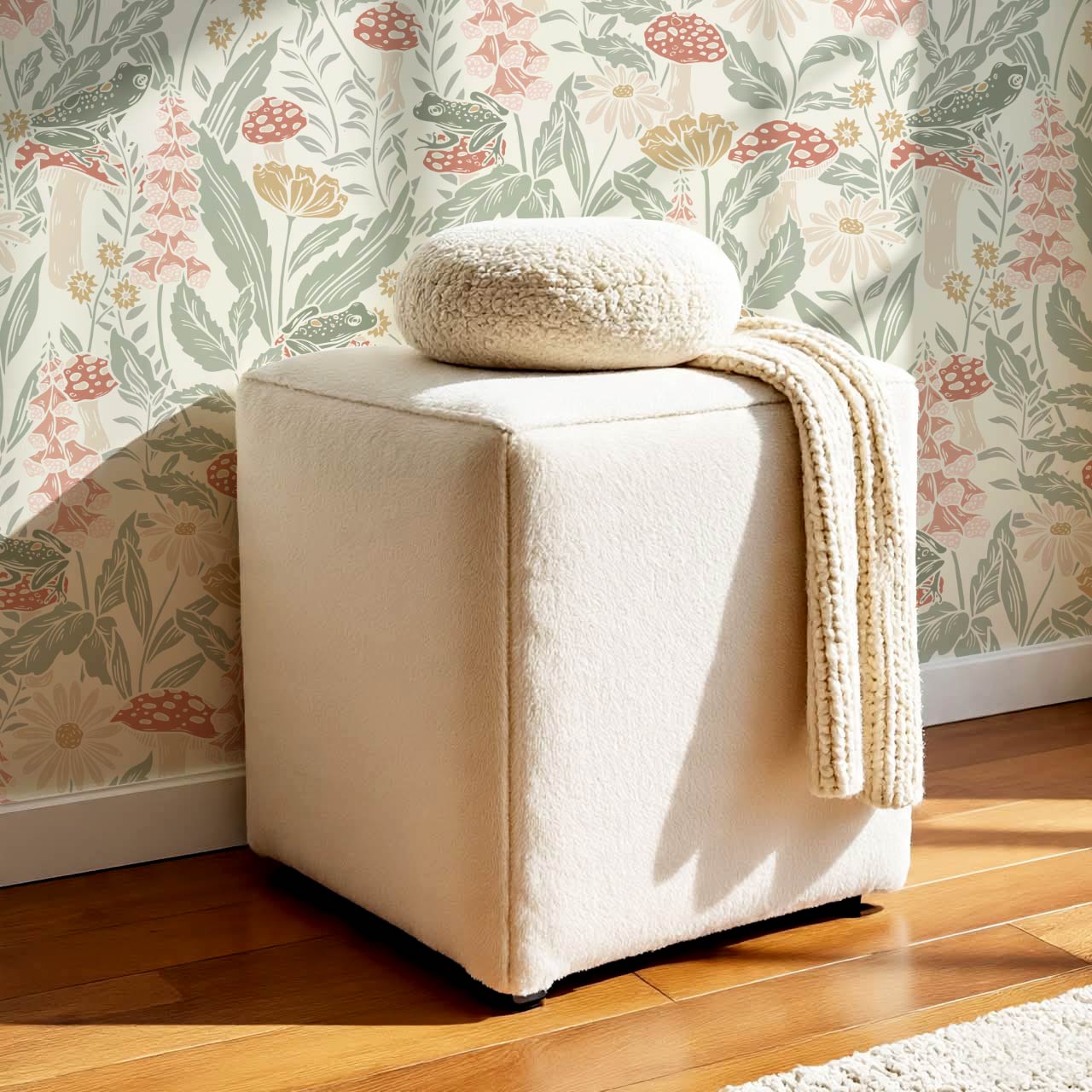 Juni The Mushroom Garden's Little Frogs Sage Pink Wallpaper