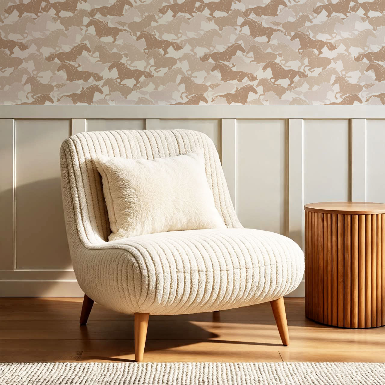 Reagan Wild Horses Beige Wallpaper