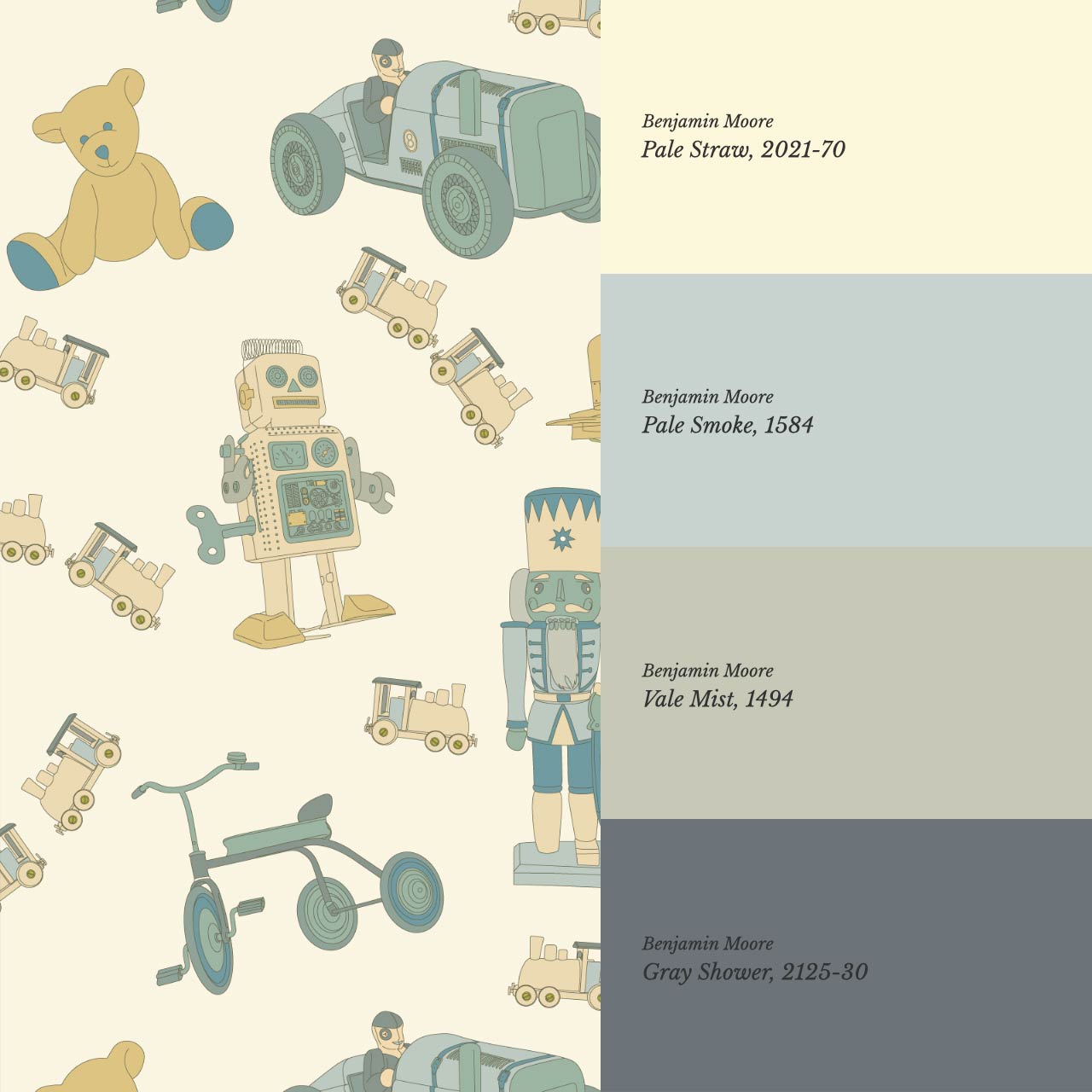 Kaido Vintage Toys Mustard Teal Wallpaper