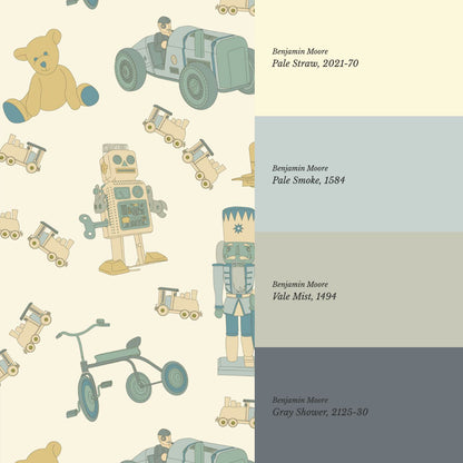 Kaido Vintage Toys Mustard Teal Wallpaper