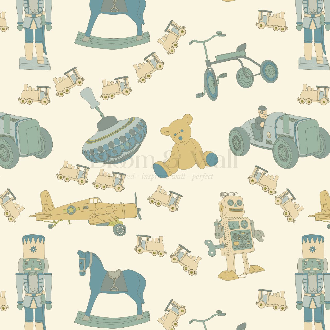 Kaido Vintage Toys Mustard Teal Wallpaper
