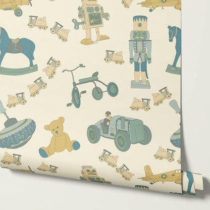 Kaido Vintage Toys Mustard Teal Wallpaper