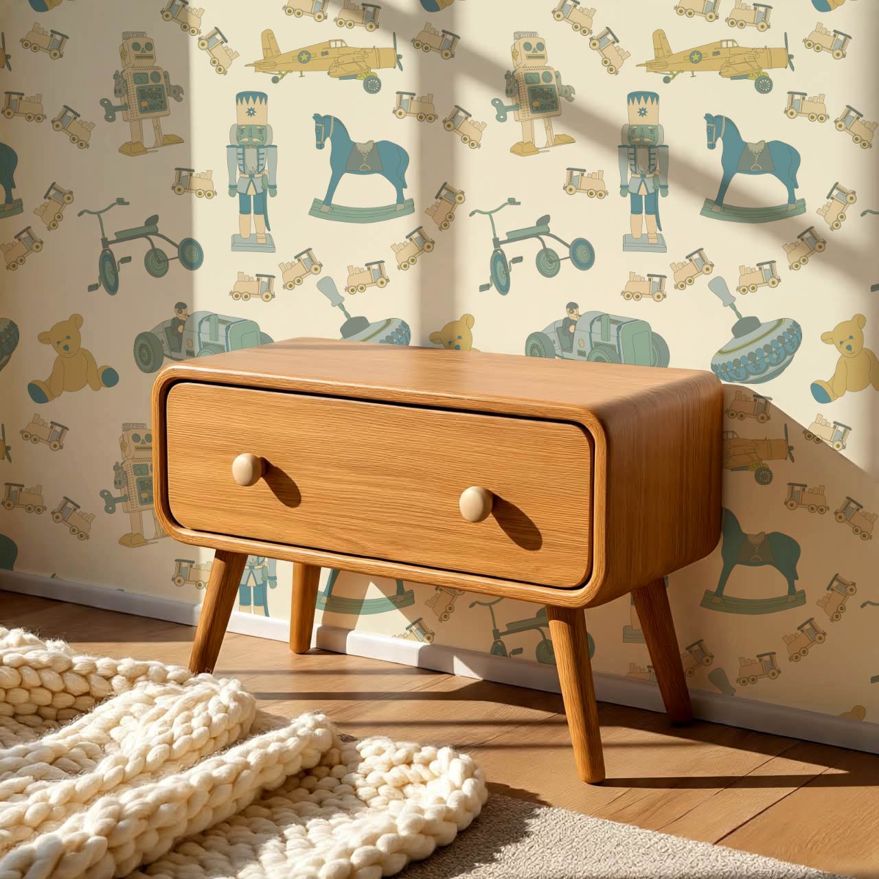 Kaido Vintage Toys Mustard Teal Wallpaper