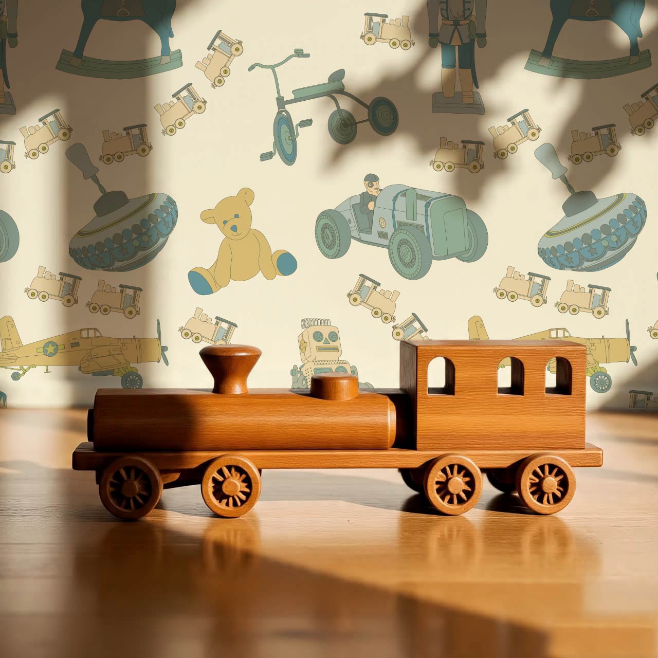 Kaido Vintage Toys Mustard Teal Wallpaper