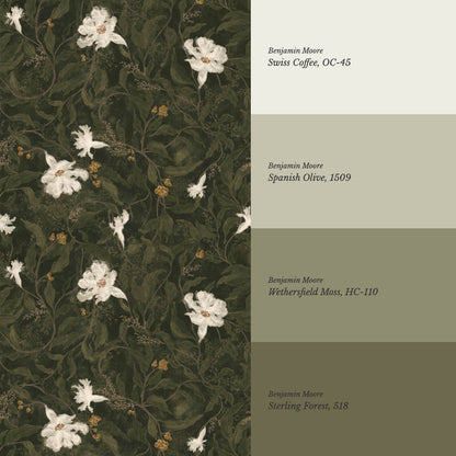 Kairo Midnight Garden Deep Moss Cream Wallpaper