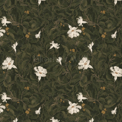 Kairo Midnight Garden Deep Moss Cream Wallpaper
