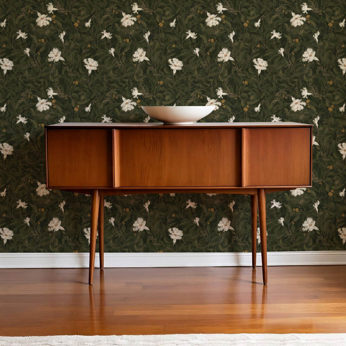 Kairo Midnight Garden Deep Moss Cream Wallpaper