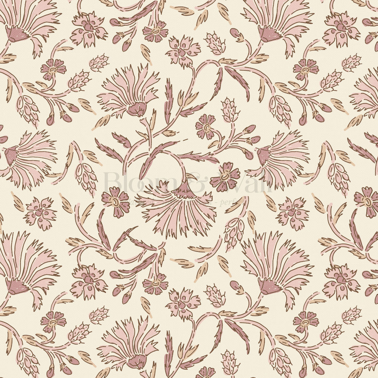 Kalami Floral Pink Cream Wallpaper