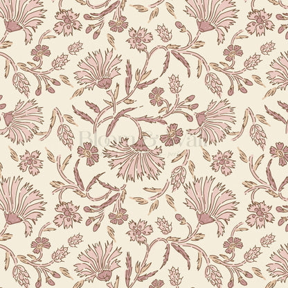Kalami Floral Pink Cream Wallpaper