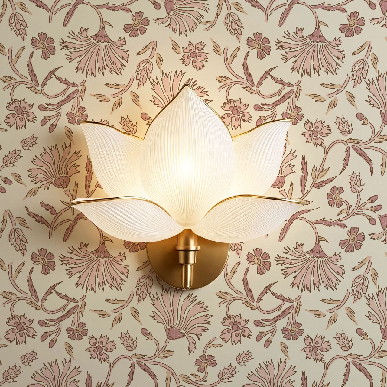 Kalami Floral Pink Cream Wallpaper