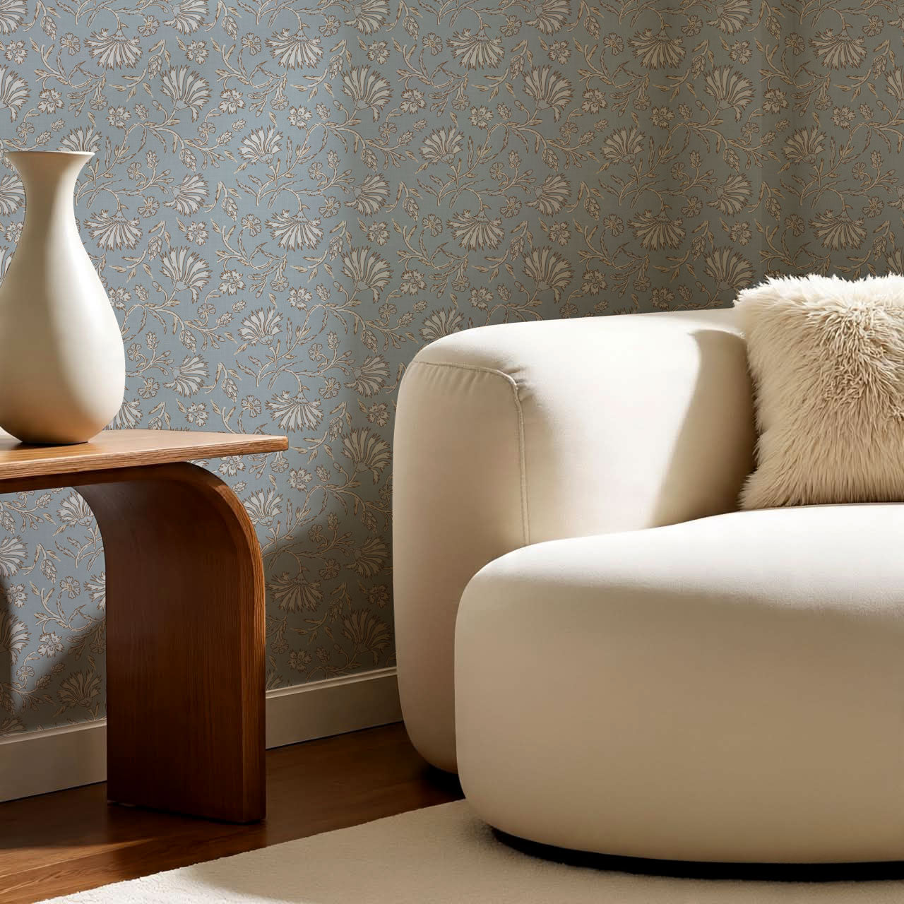 Kalami Floral Vintage Blue Wallpaper