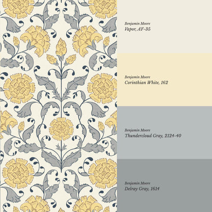 Kalpana Bloomery Butter Yellow and Stone Grey Wallpaper