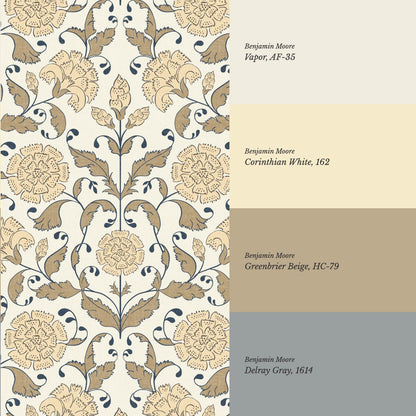 Kalpana Bloomery Peachy White and Tan Beige Wallpaper