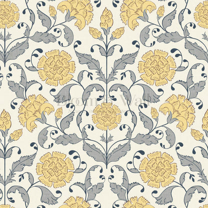 Kalpana Bloomery Butter Yellow and Stone Grey Wallpaper