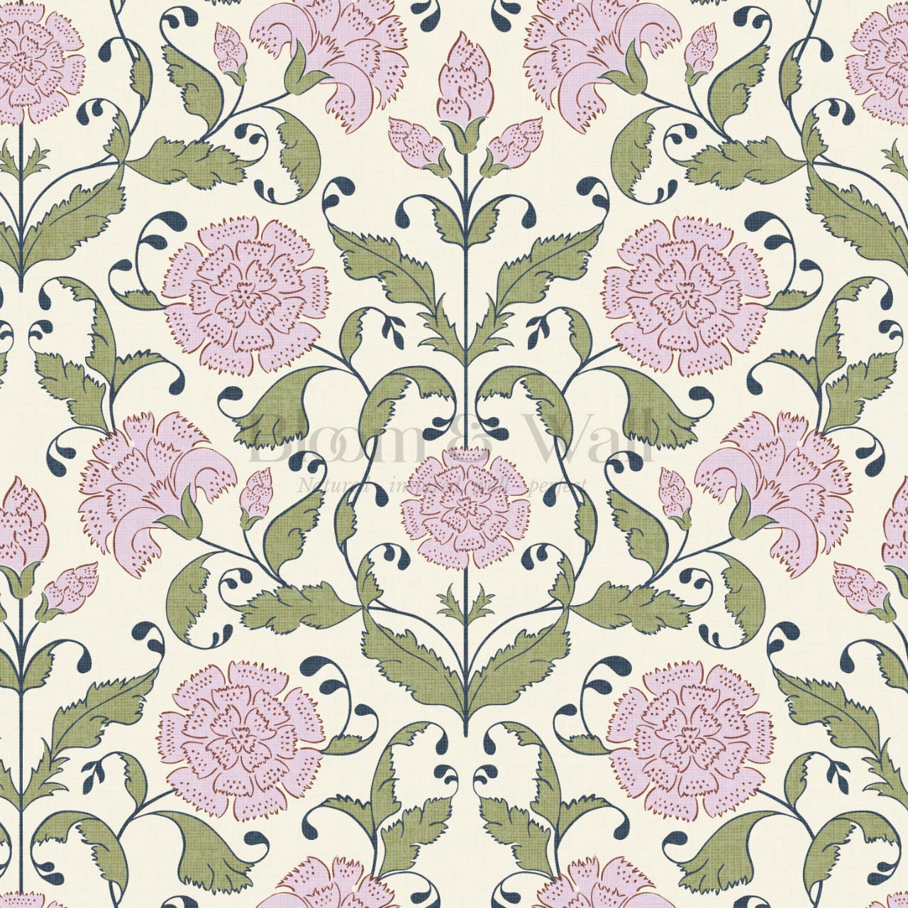 Kalpana Bloomery Lotus Pink and Green Wallpaper