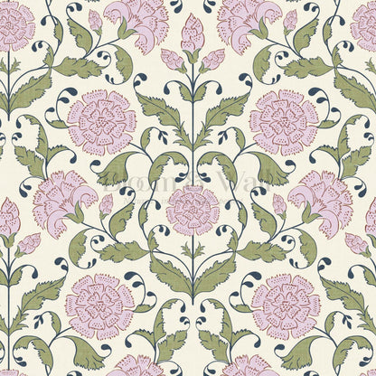 Kalpana Bloomery Lotus Pink and Green Wallpaper