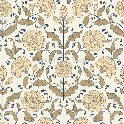 Kalpana Bloomery Peachy White and Tan Beige Wallpaper