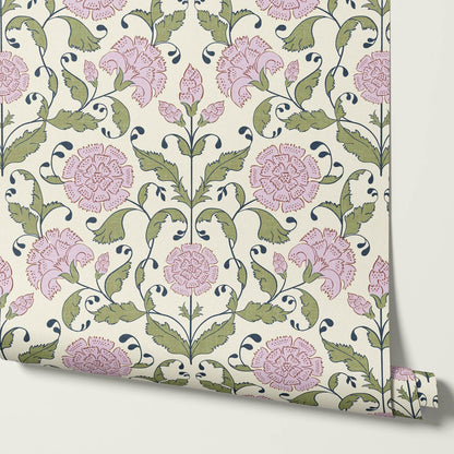 Kalpana Bloomery Lotus Pink and Green Wallpaper