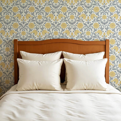 Kalpana Bloomery Butter Yellow and Stone Grey Wallpaper
