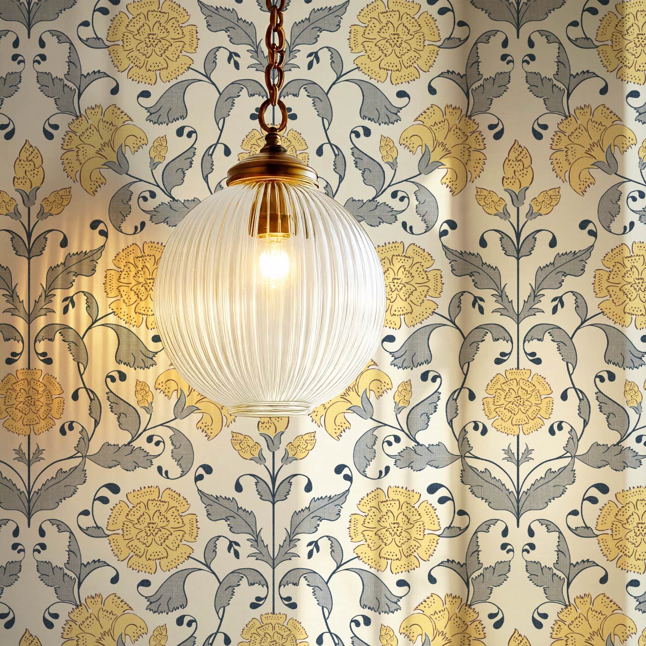 Kalpana Bloomery Butter Yellow and Stone Grey Wallpaper