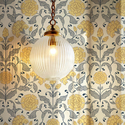Kalpana Bloomery Butter Yellow and Stone Grey Wallpaper