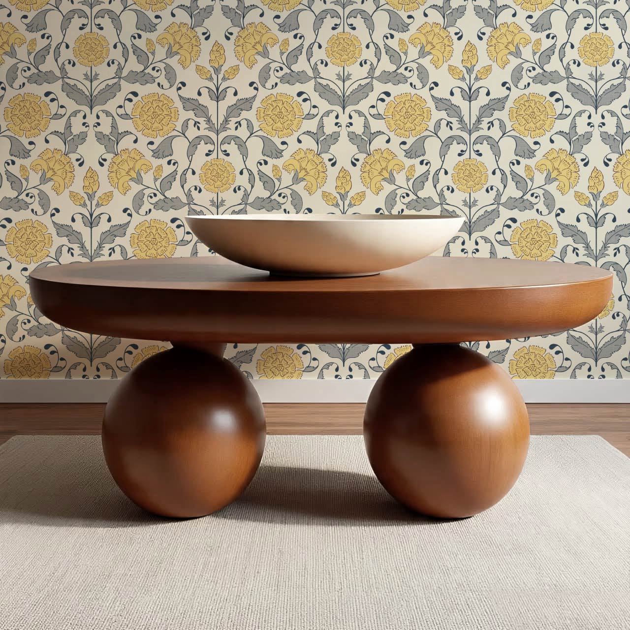 Kalpana Bloomery Butter Yellow and Stone Grey Wallpaper