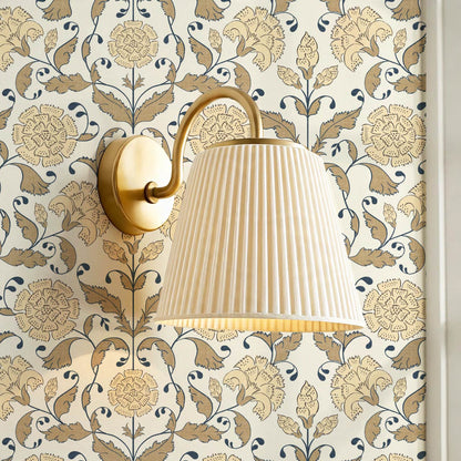 Kalpana Bloomery Peachy White and Tan Beige Wallpaper