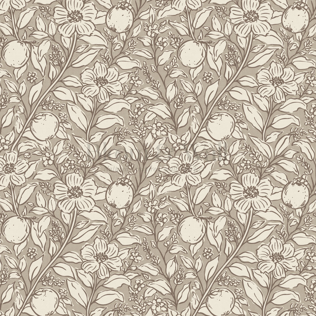 Karine Bergamot and Blooms Cocoa Wallpaper