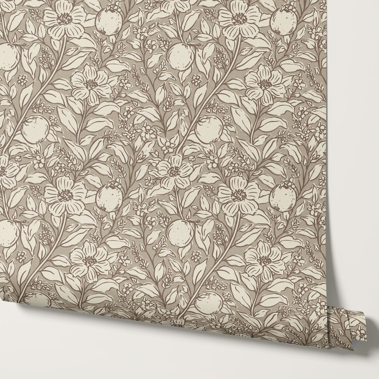 Karine Bergamot and Blooms Cocoa Wallpaper