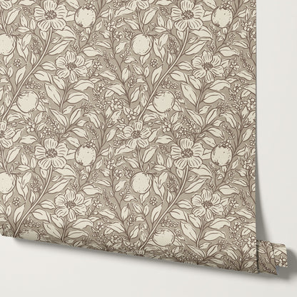 Karine Bergamot and Blooms Cocoa Wallpaper
