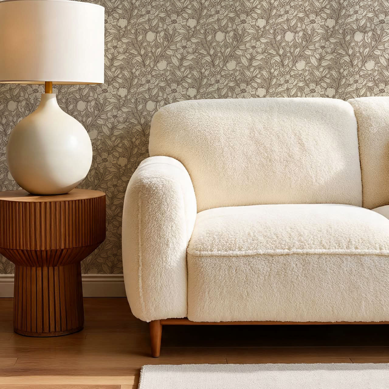 Karine Bergamot and Blooms Cocoa Wallpaper