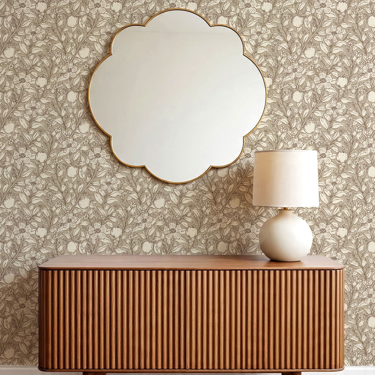 Karine Bergamot and Blooms Cocoa Wallpaper