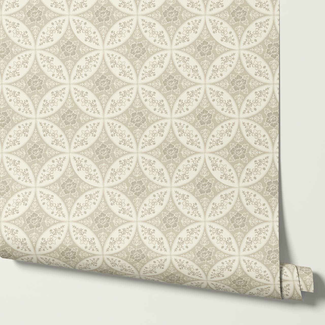 Katherine Silk Circles Limestone Wallpaper