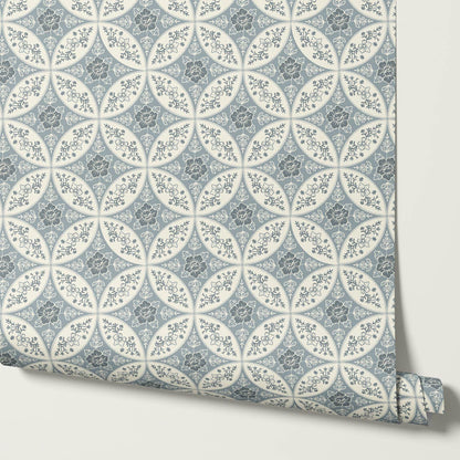 Katherine Silk Circles Manor Blue Wallpaper