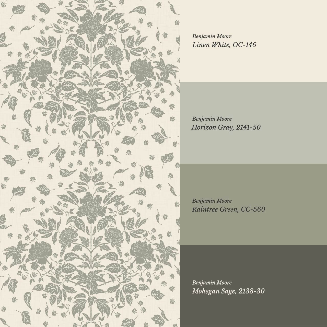 Kayla Tosssed Peonies Cream Sage Wallpaper