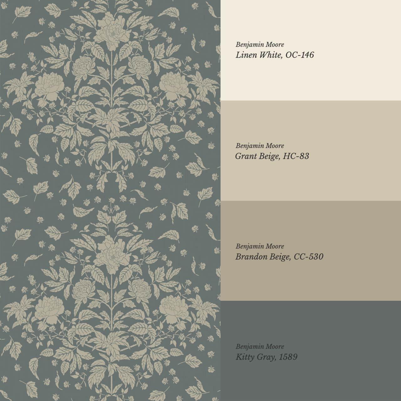 Kayla Tosssed Peonies Taupe Slate Wallpaper