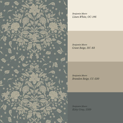 Kayla Tosssed Peonies Taupe Slate Wallpaper