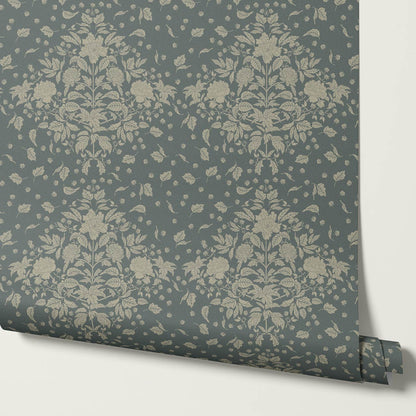 Kayla Tosssed Peonies Taupe Slate Wallpaper