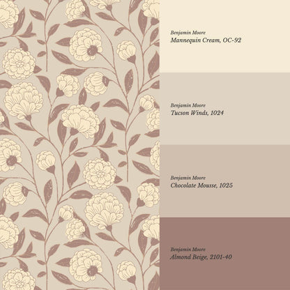 Kaylani Floral Vines Taupe Mocha Wallpaper