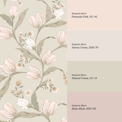 Kehlani Dancing Tulips Blush Beige Wallpaper