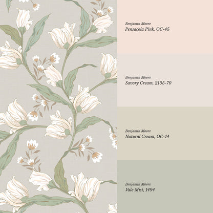 Kehlani Dancing Tulips Taupe Coral Wallpaper