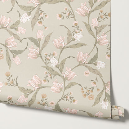 Kehlani Dancing Tulips Blush Beige Wallpaper