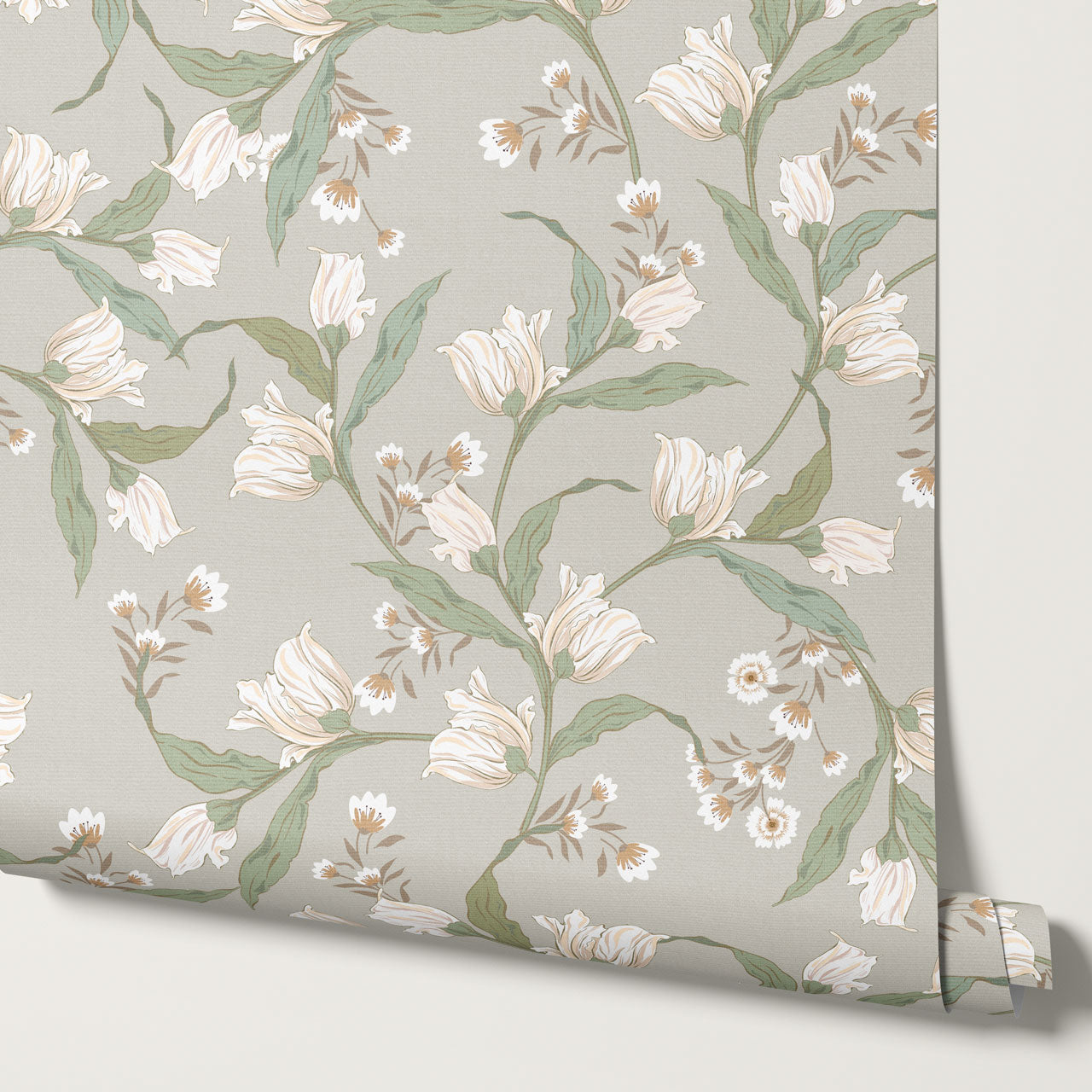 Kehlani Dancing Tulips Taupe Coral Wallpaper