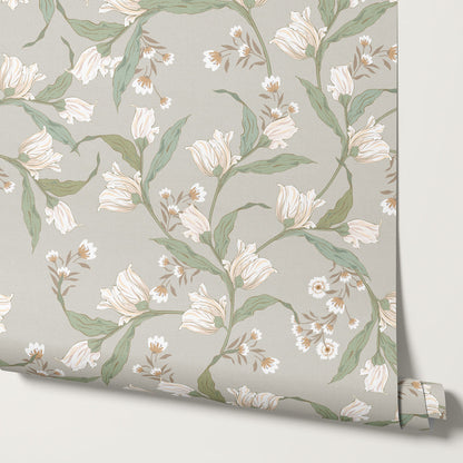 Kehlani Dancing Tulips Taupe Coral Wallpaper